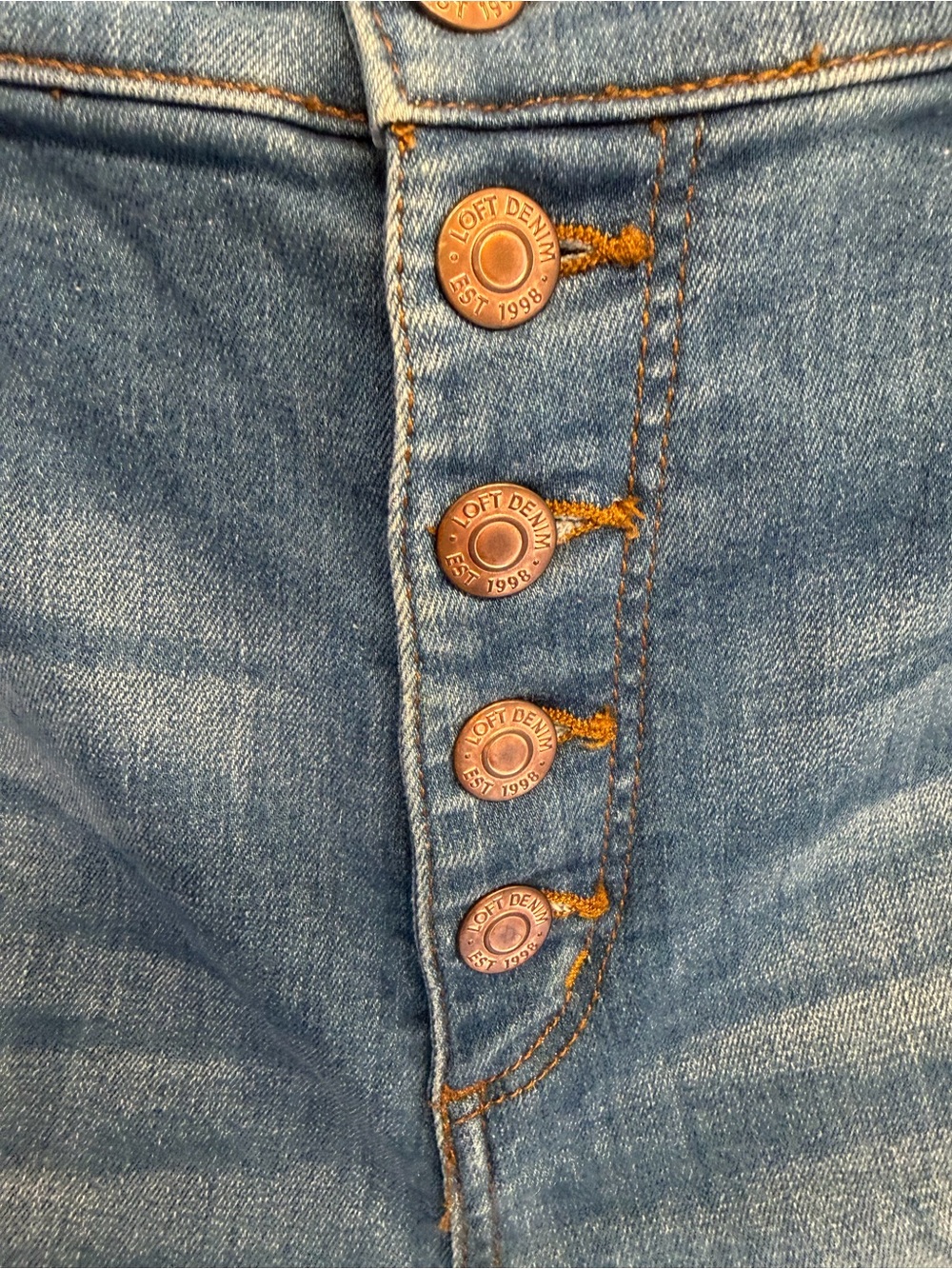 LOFT Kick Crop Light Wash Button Fly Denim Jeans with Golden Topstitching Size29 - Picture 5 of 9
